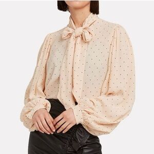 Equipment Cleone Polka Dot Neck Tie Blouse Women Large